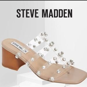 Steve Madden Iridescent Diamond Studded Clear Block Heeled Sandals